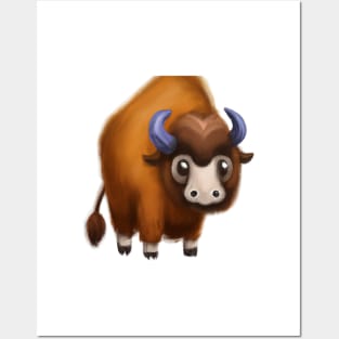 Cute Bison Drawing Posters and Art